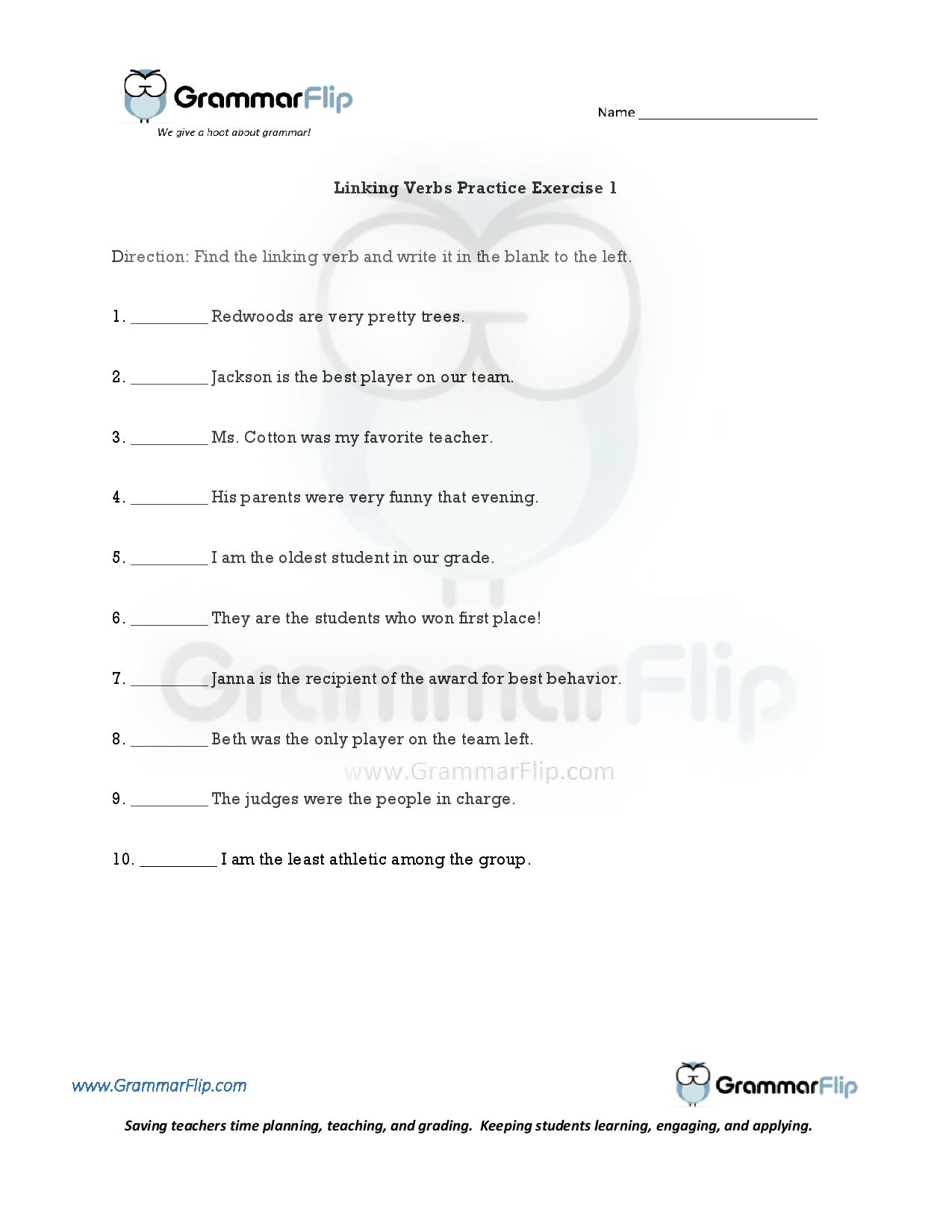Linking Verbs Free Worksheet